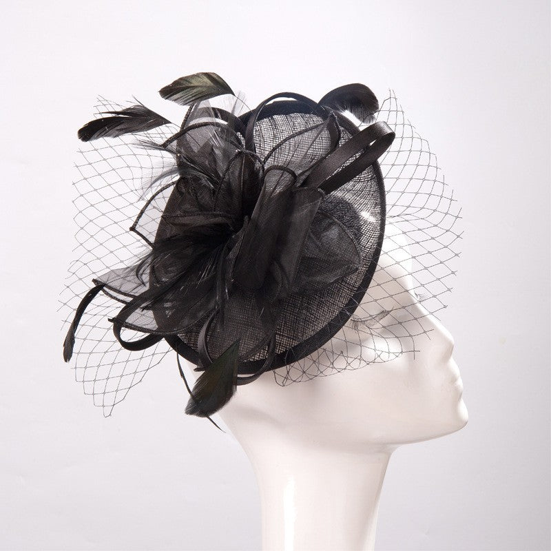Double hemp yarn pattern design feather accessories big brim sun hat elegant banquet hat wedding beach vacation equestrian hat