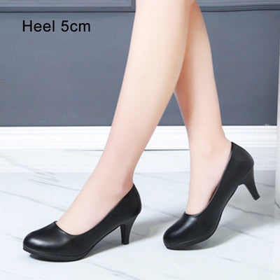 Voesnees Women Shoes Comfortable Formal Wear Black High Heels 3-5cm Professional Mid-heel Flight Attendant Etiquette Work Shoes