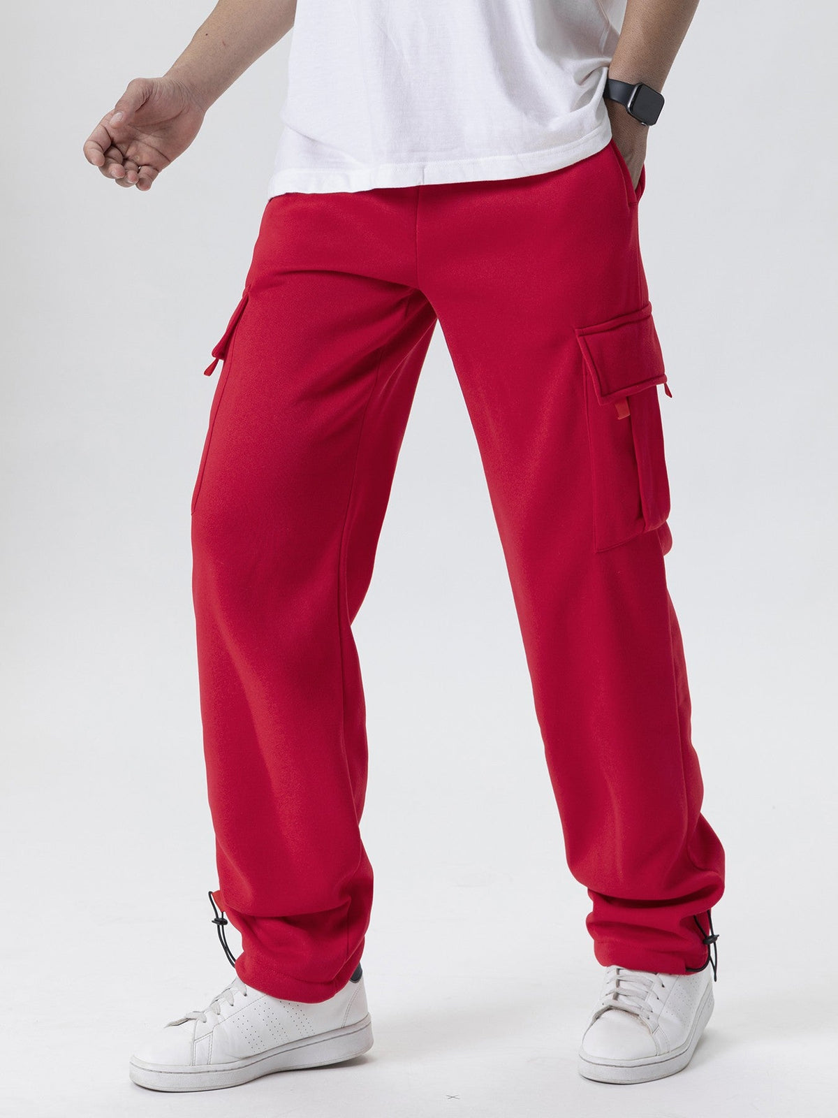 Mens Sweatpants Straight Fit Casual Pants Autumn Winter Men Running Jogger Sports Gym Trousers Solid Color Multi-pocket Pants