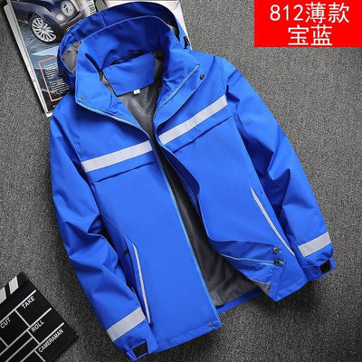 Lightweight Hooded Work Jacket, Waterproof Abrasion Resistant Reflective Outdoor Windbreaker