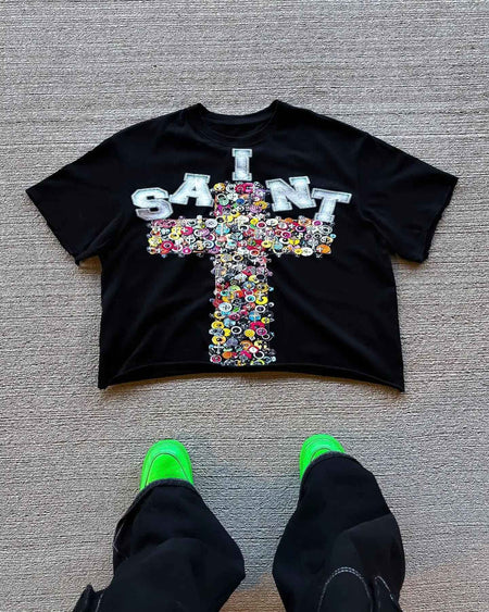 American Hip-hop Anime Print Oversized T-shirt Men Retro Trendy Streetwear Top Pure Cotton Round Neck Casual Loose Short Sleeves