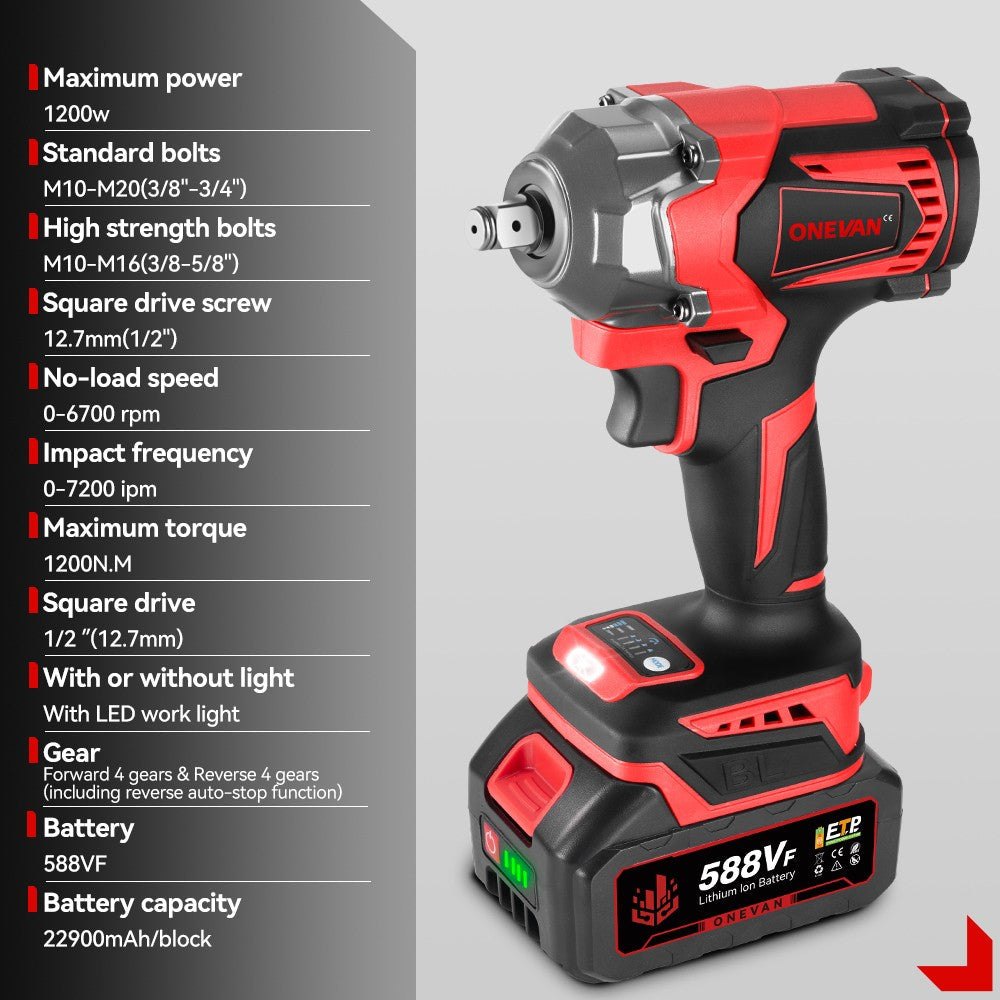 ONEVAN 1200W Brushless Cordless Electric Impact Wrench Portable Screwdriver Drill Repair Power Tool For Makita 18V Battery Pin