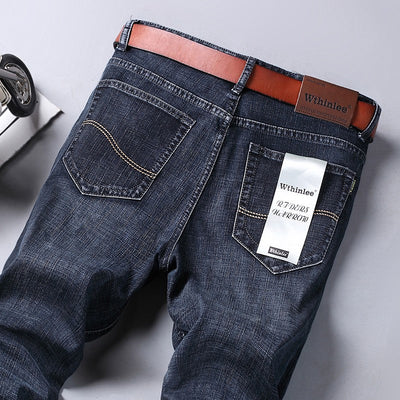 Spring Autumn Business Men Jeans Casual Straight Stretch Fashion Classic Black Sky Blue Grey Work Denim Trousers Brand Clothing