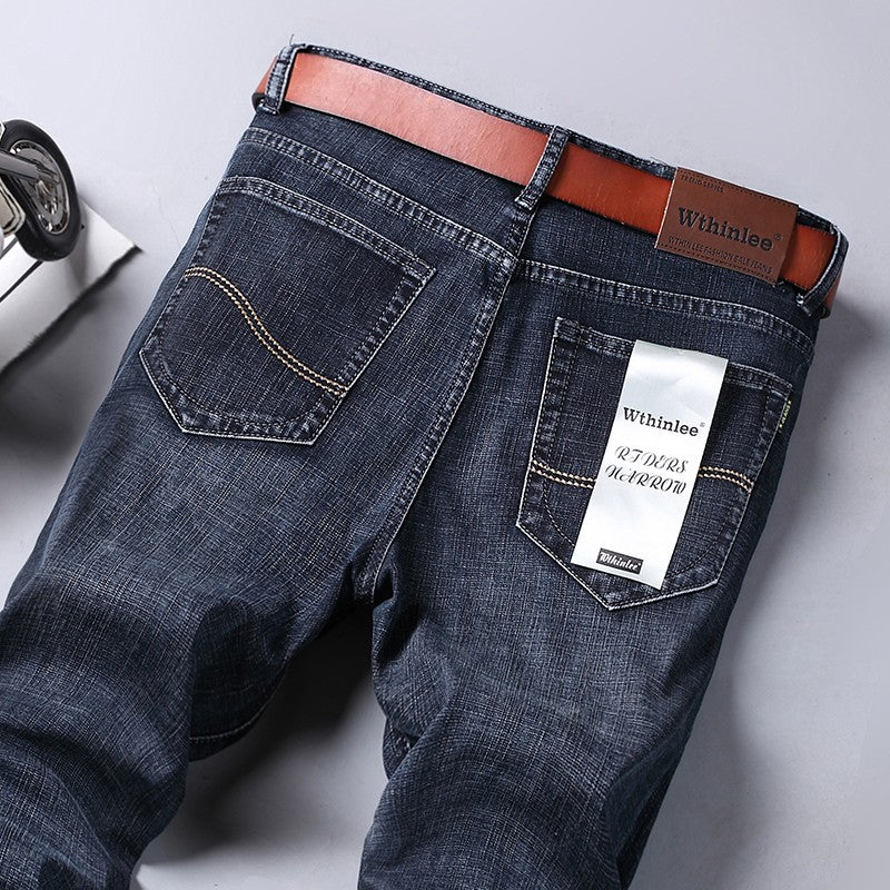 Spring Autumn Business Men Jeans Casual Straight Stretch Fashion Classic Black Sky Blue Grey Work Denim Trousers Brand Clothing