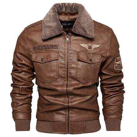 Fleece Fur Collar Windbreaker Coat Male Pu Jacket Men Thick Warm Cashmere Military Bomber Tactical Leather Jackets Mens Outwear