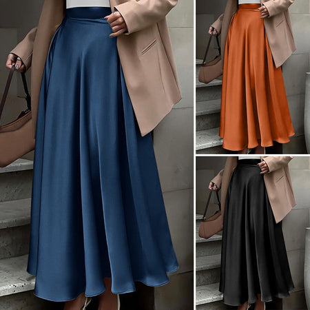 2025 Stylish Autumn High Waist Party Satin Skirts ZANZEA Women Jupe Plus Size Solid A-line OL Work Faldas Saia Maxi Long Skirt