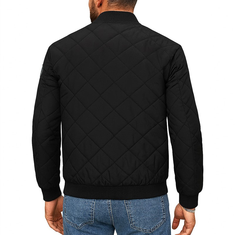 Quilted Jacket Men Autumn Winter Slim Fit Bomber Jacket Men Baseball Collar Cotton Padded Faux Fur Lined Casual Coat for 65-95kg