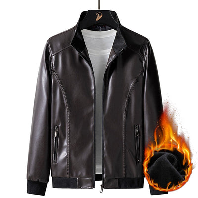 Leather Jacket Men Coats Windproof Oversized 6XL 7XL 8XL Plus Size Autumn Motorcycle Travel Fleece Black Zipper Winter Overcoat