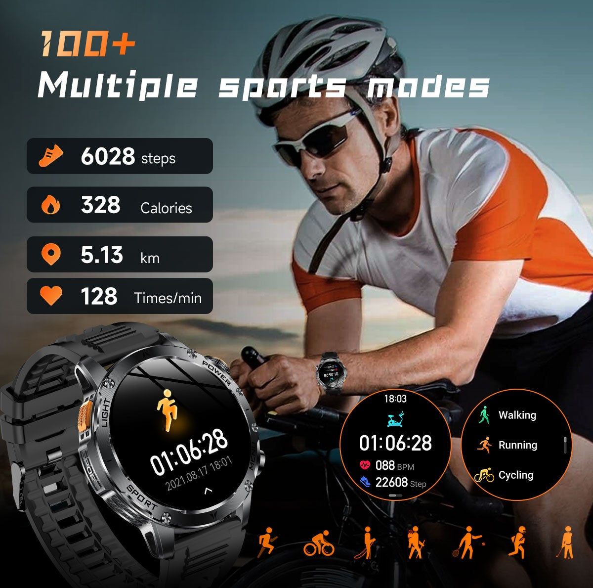 2025 New Military Smart Watch 1000Mah Battery Fitness Tracking 10ATM Waterproof Tactics Sport Flashlight call Bracelet For Men