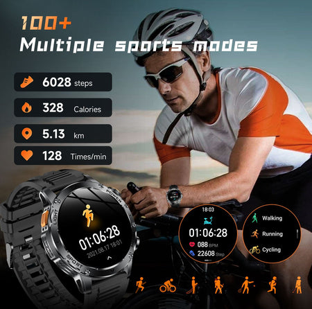 2025 New Military Smart Watch 1000Mah Battery Fitness Tracking 10ATM Waterproof Tactics Sport Flashlight call Bracelet For Men