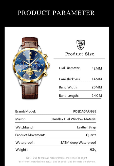 POEDAGAR Military Luxury Men Wristwatch Quartz Waterproof Luminous Chronograph Leather Man Watch Sports Men's Watches Male Reloj