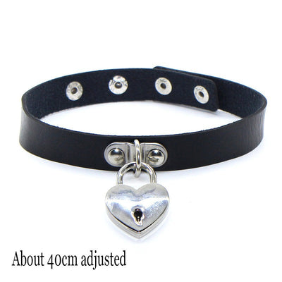 Woman Black Punk Choker Collar Necklace Sexy PU Leather Heart Lock Key Spike Chocker Gothic Cosplay Accessories Party Jewelry