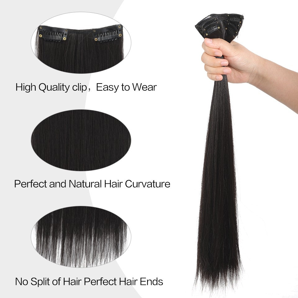LUPU Synthetic Fiber Hair Extensions, Easy to Wear, Heat-Resistant, 16/20/24 Inch, Set of 4 Pieces, Versatile for All Users
