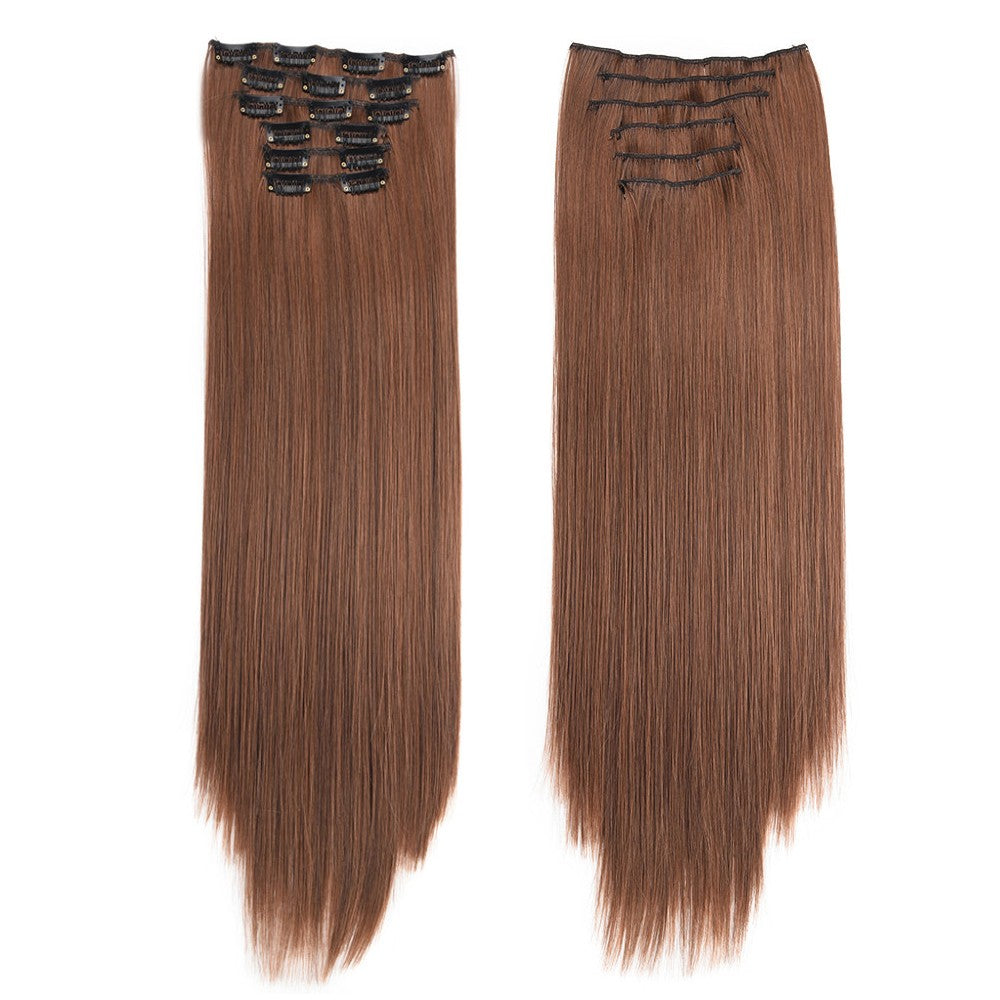 16 Clips in Hair Extensions 24Inchs Long Straight Hairstyle Synthetic Blonde Black Hairpieces Heat Resistant Fake Hair 6Pcs/Set