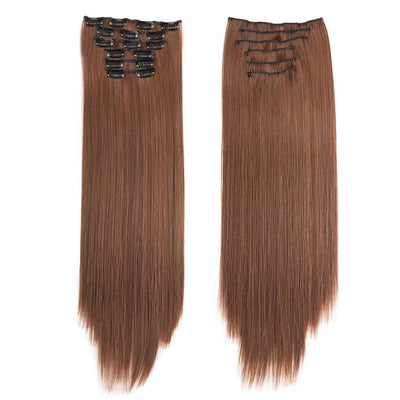 16 Clips in Hair Extensions 24Inchs Long Straight Hairstyle Synthetic Blonde Black Hairpieces Heat Resistant Fake Hair 6Pcs/Set