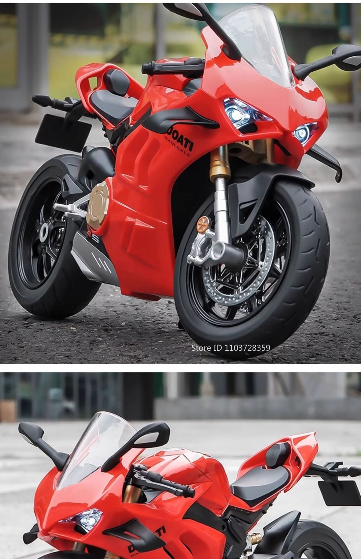 1:9 Scale 1299 V4S Miniature Motorbike Toy Models Alloy Diecast Sound Light Shock Absorption Ornament Motorcycles for Kids Gifts