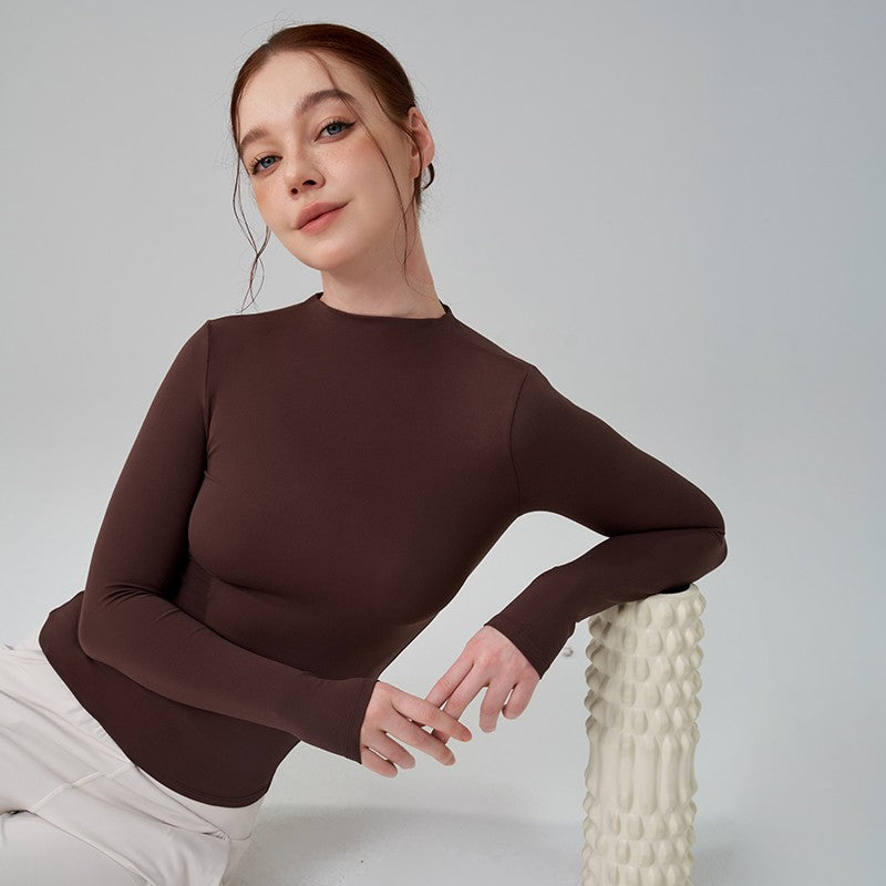 SOISOU 5 Colors Half-High Collar Slim Fit Yoga Top Women's Pilates Pullover Sports Long Sleeve High Elastic Fitness T Shirt