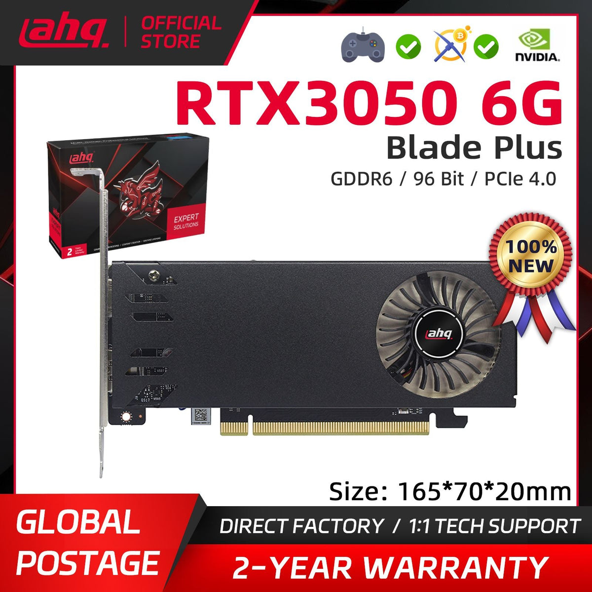 AHQ RTX 3050 6GB GDDR6 LP Graphics Card Low Profile GPU NVIDIA Industrial Mini ITX SFF IPC Micro Server Tower HTPC 100% New