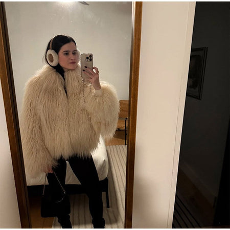 Fashion Solid Plush Faux Fur Coat Women Elegant Warm Long Sleeves Loose Jacket 2025 Lady Winter Chic High Street Outerwear ?