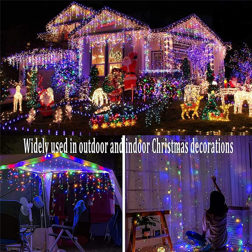 Solar Curtain Icicle Light 3.5M Eaves Decor Outdoor Fairy String Lights Wedding Party Christmas Stair Decor Garden Garlands
