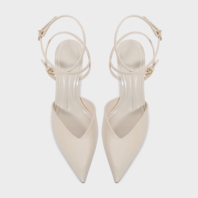 Sexy Pointed Toe Patent Leather Women Pumps Elegant Ankle Strap Buckle High Heels Luxury Designer Shoes Mules Heeled Sandals