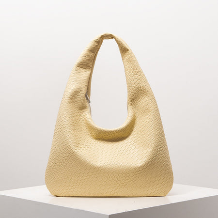 Vintage Faux Woven Leather Shoulder Bag, Women's Handbag, Large Capacity Tote Bag, Crescent Bag, Zipper Underarm Bag, Daily Commuter Bag (Random Pattern)