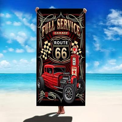 A Vintage Route 66 Beach TowelMicrofiber terry bath towels for yoga, travel, swimming, fitness and camping
