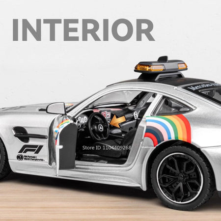 1:24 GTR F1 Safety 300SL Sport Car Model Toy Alloy Diecast Sound Light Shock Absorption Miniature Vehicle Models Collection Gift