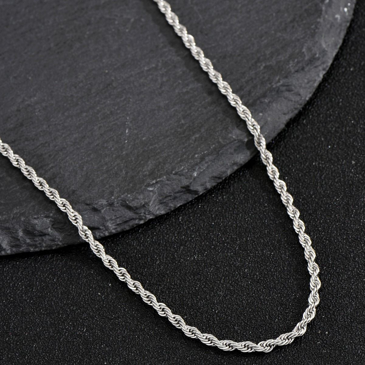 2mm Men Silver Color Twisted Twist Chain Necklace Simple Titanium Steel Choker Fashionable Non-fading Stainless Steel Jewelry
