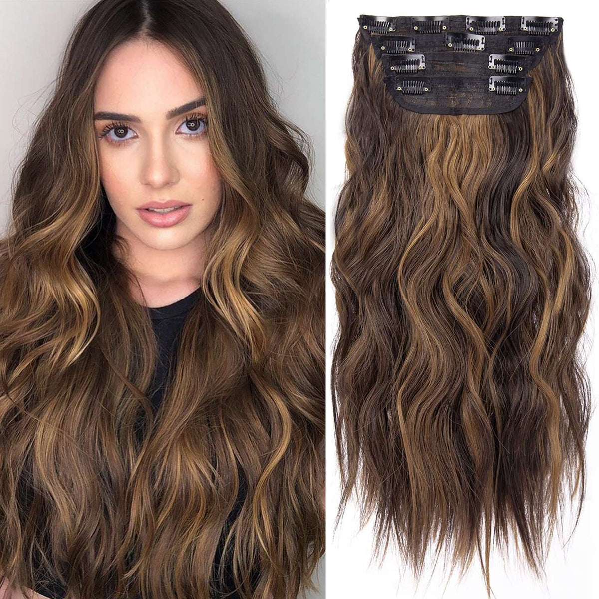 4Pcs/Set 20Inch Synthetic Hair Clip In Long Wavy Thick Hairpieces For Women Full Head Synthetic extenciones para el cabello