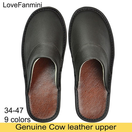 Big sizeGenuine Cow Leather Slippers Homes in indoor slipper Spring Autumn men women elderly non-slip casual single Slides shoes