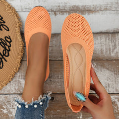 Cross-Border New Solid Color Round Toe Feizhi Flat Ballet Flats Women Casual Breathable Knit Slip-On Work Shoes