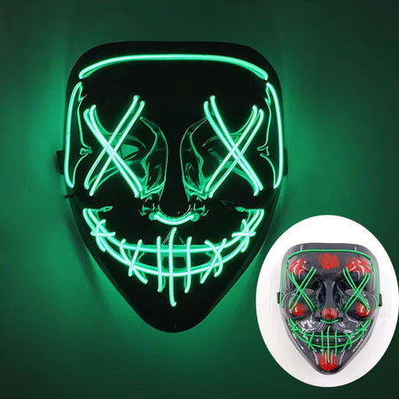 Wireless LED Purge Mask Neon Glow In Dark Scary Grimace Full Face Mask Cosplay Rave Bar Club Masquerade Carnival Party Decor