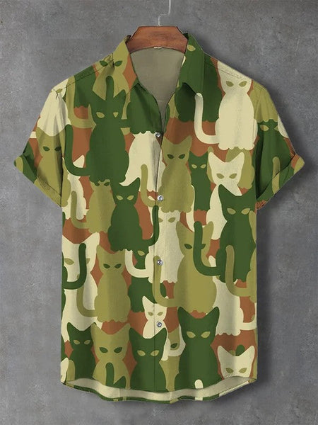 Men's Retro Cartoon Anime Cat Theme Short Sleeve Shirts Short Sleeve Tops Fashion Casual Vacation Streetwear Summer Men's Shirts