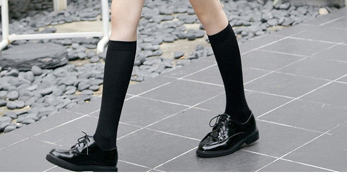 JK Women Black White Knee High Lolita Socks Lady Girls Over Knee Cute Long Sock Thin Breathable Solid Color Stockings For Women