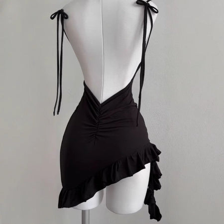 2025 Sexy Sleelveless Backless Mini Dress Women Summer Europe America Lace Up Bodycon Dresses High Street Party Club Black Dress