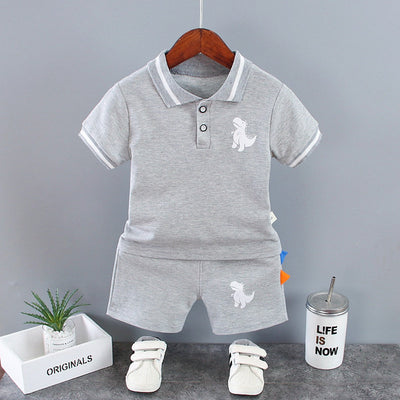 Summer Kids Outfits Baby Boys Clothes Set Dinosaur Printed Turn-down Collar T-Shirts Tops+ Shorts 2PCS/Suit Infant Clothing Sets