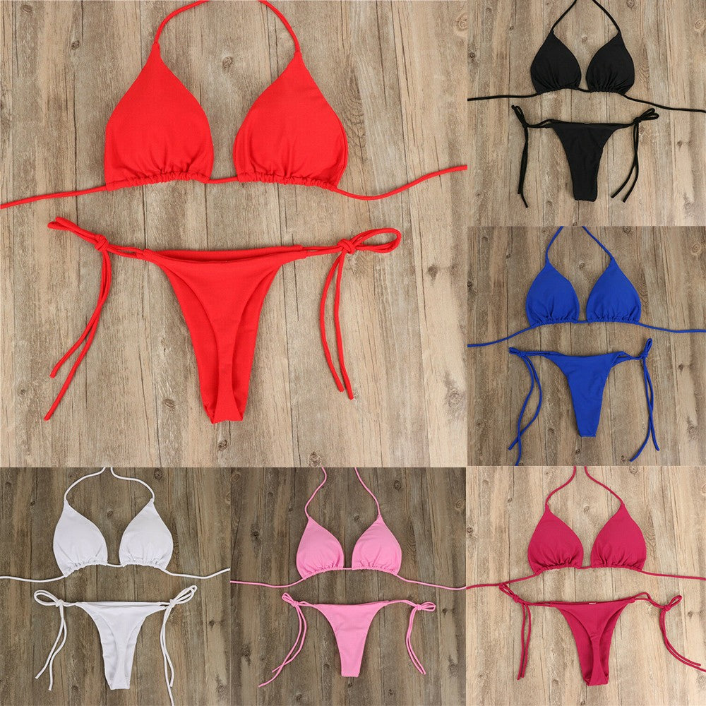 Pink Swimsuit Bikini Women Solid Color Sexy High Leg Thong Swimwear Bikinis 2022 New Female 2 Piece Bathing Suit Beachwear