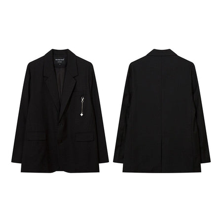 Autumn Winter Mens Fashion Metal Trim Suit Jacket Trendy Brand Solid Color Handsome Hong Kong Style Business Blazer Coat