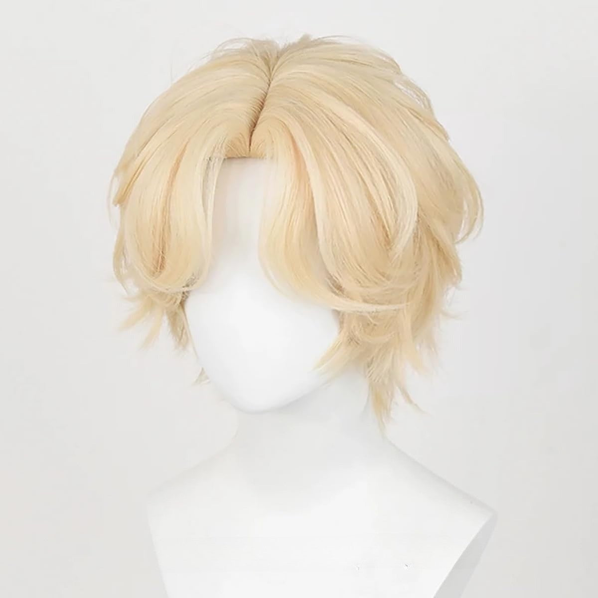 Unisex Short Blonde Wig for Cosplay Costumes Synthetic Fiber Wig with Bangs Halloween Party Anime Wig