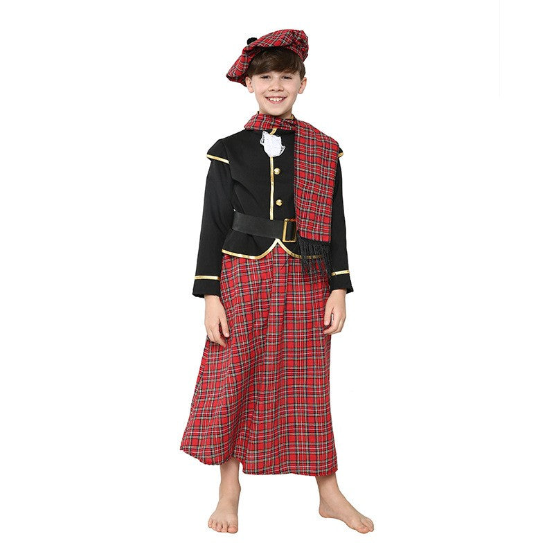 Boys Ethnic Scottish Tartan Clansman Cosplay Outfit Kids Around The World Book Day Week Halloween Party Costume