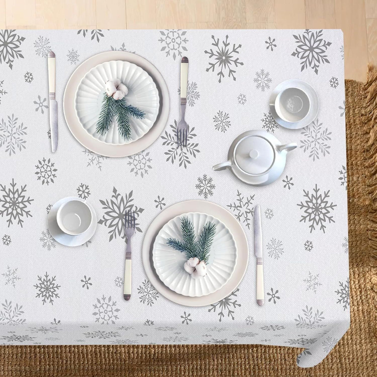 Christmas White Snowflake Waterproof Tablecloth Table Decor Winter Holiday Kitchen Dining Tablecloth Christmas Decorations