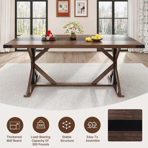 71 Inch Dining Table for 6 People, Rectangular Kitchen Farmhouse Table W/Thickness Waterproof Wood Tabletop,Long Dining Room Tab