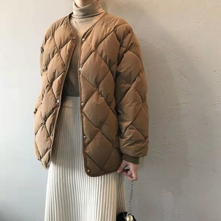 Autumn Winter Single Breasted Coat Women 2025 Fashion Solid Warm Quilted Jacket Long Sleeve O Neck Coats Lady Casual Outfit Wear