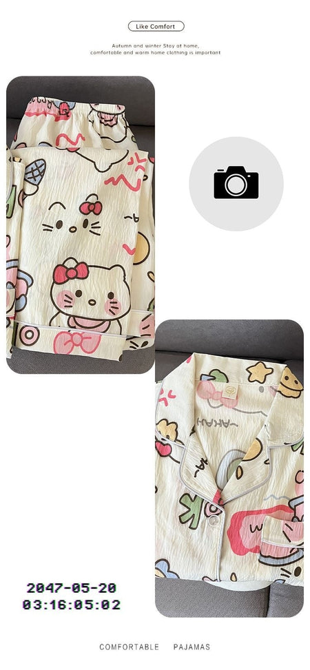 Plus Size Womens Home Wear Big Size Cute Kitty Pajamas Design Sleepwear Set Comfy and Loose Fit Korean Reviews Many Pajamas Y2K