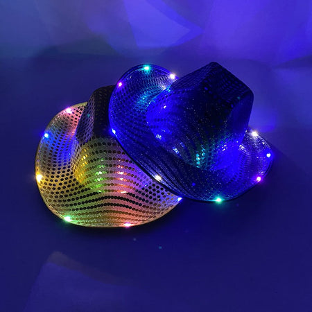 Wireless LED Western Cowboy Hat Light Up Cowboy Hat Disco Bride Pink Cowgirl Hat Concert NightClub Wedding Costumes Accessories