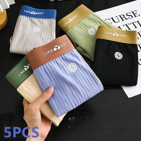 5PCS Men Striped Boxer Underwear Sexy Underpants Male Homme U Convex Shorts Lingerie Boxershorts Men Boxers Panties XL-3XL