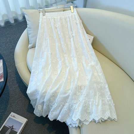Casual sweet High Waist Chic floral lace Ruched loose Skirts Korean Fashion Office Lady Basics  Plus Size Clothing