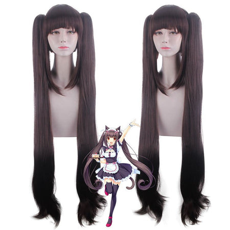 Anime Nekopara Cosplay Vanilla Chocola Cosplay Wig Long Pink/Brown Hair Nekopara Cosplay Chocola/Vanilla Wig Christmas Party Wig