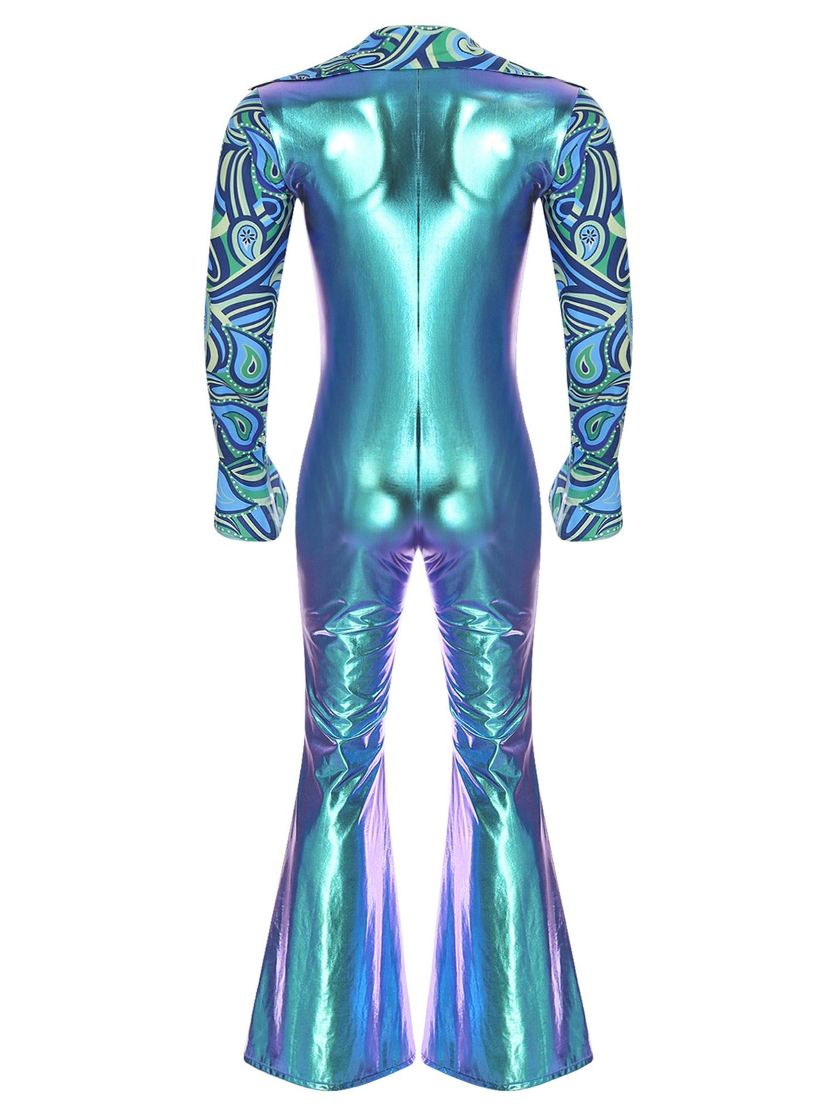 Men Bell Bottom Pants Jumpsuit Rompers Vintage 80s Disco Hippie Costume for Rock Jazz Dancewear Musical Theme Party Dress-up
